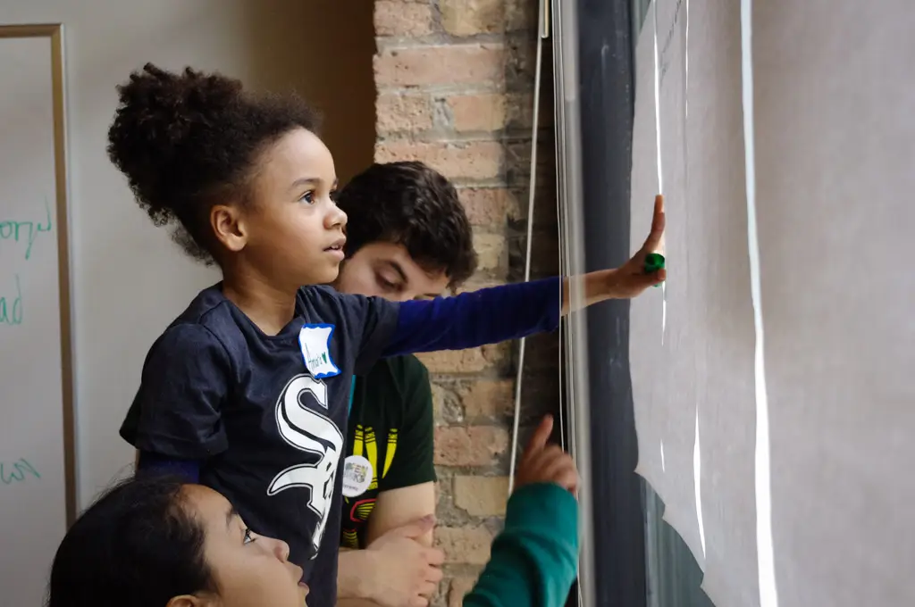 Student pointing at board