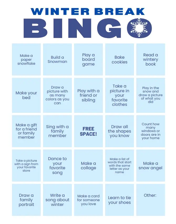 Winter Break Bingo